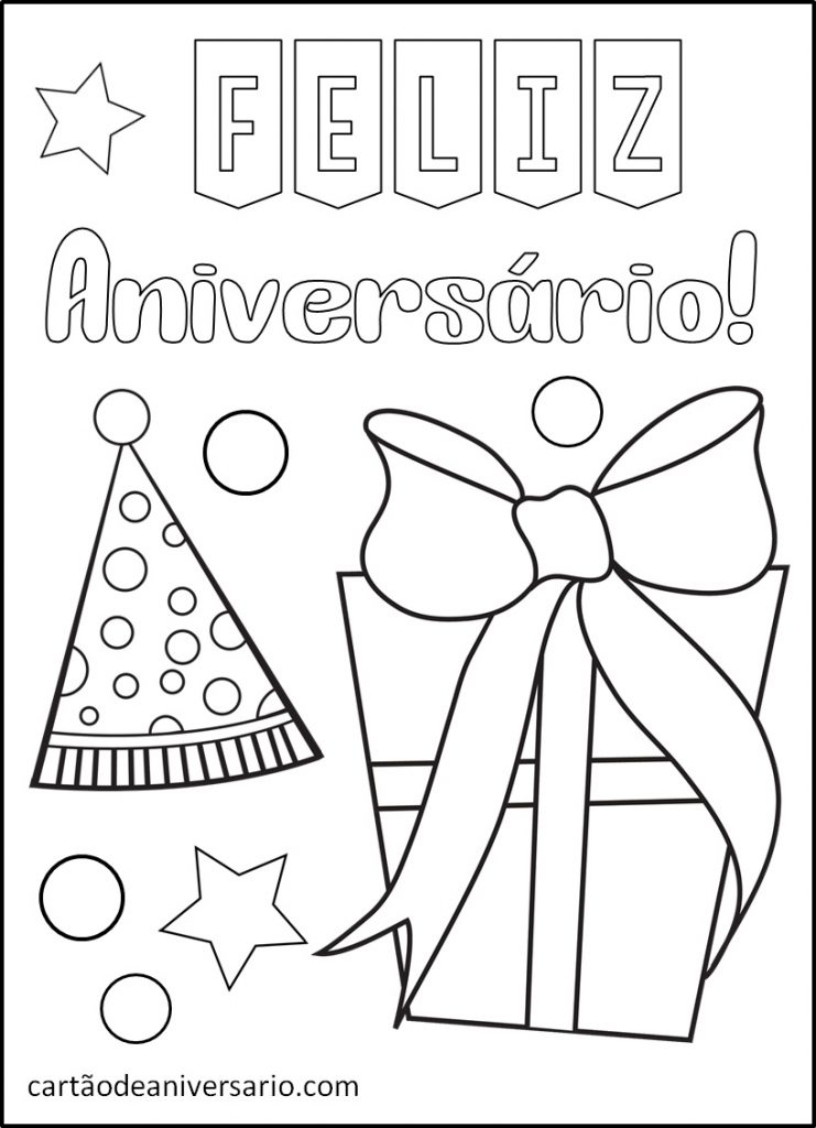 Desenho de Cartão de feliz aniversário para colorir